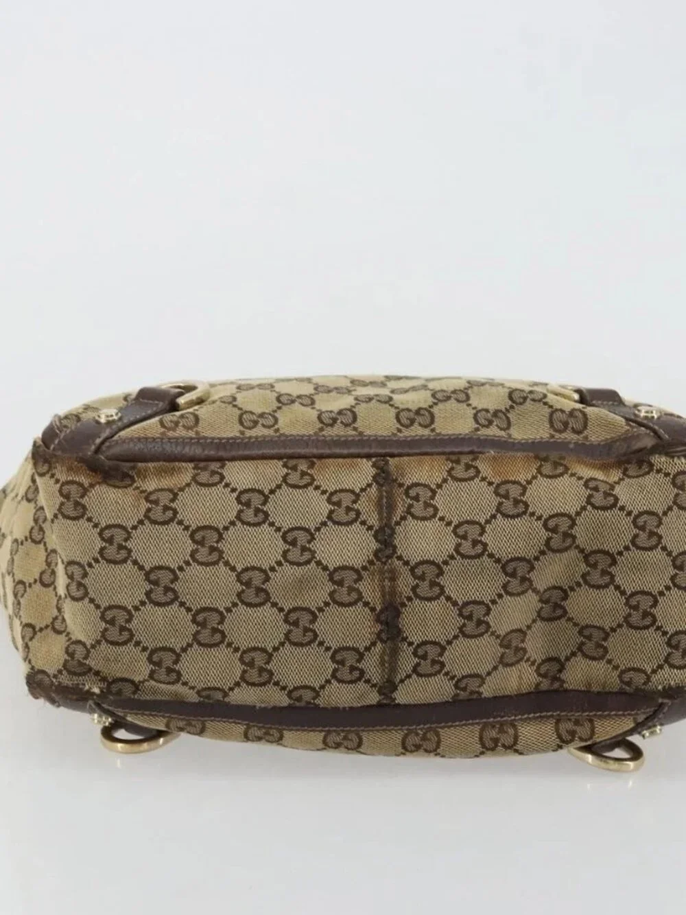 GUCCI GG Canvas Abbey Hand Bag Beige Gold 130739 Auth 175609